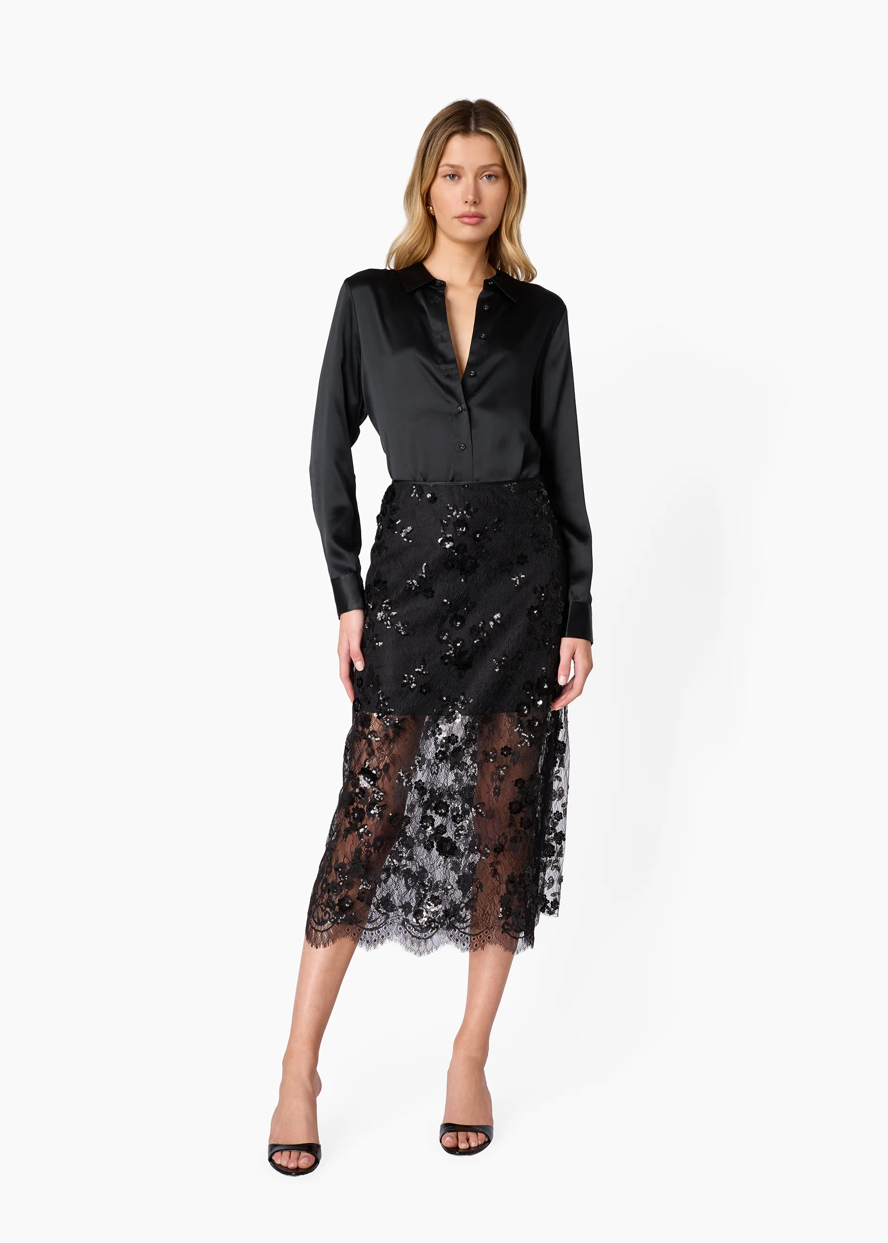 Aylin Sequin Lace Midi Skirt Black - Image 4