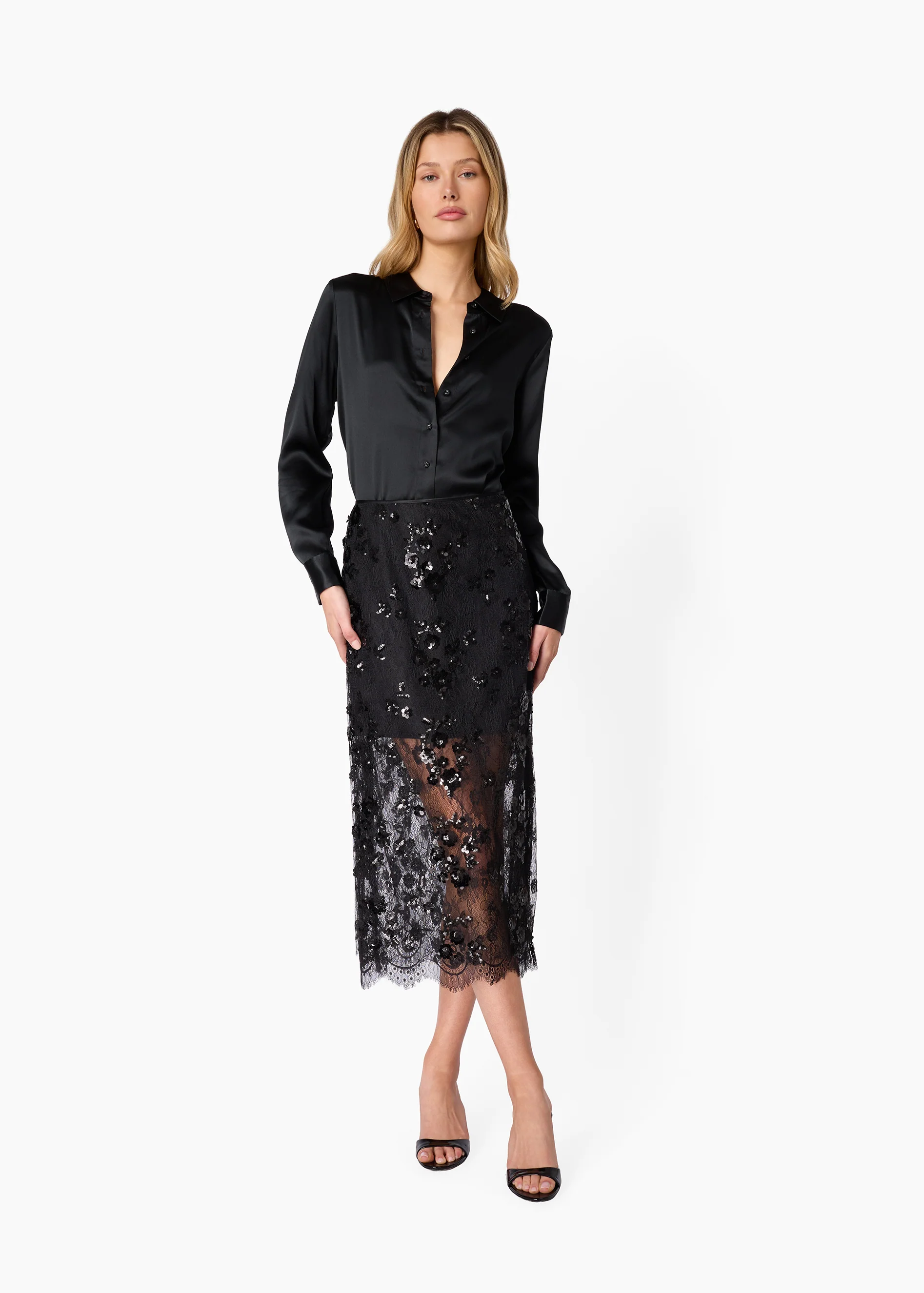 Aylin Sequin Lace Midi Skirt Black - Image 5