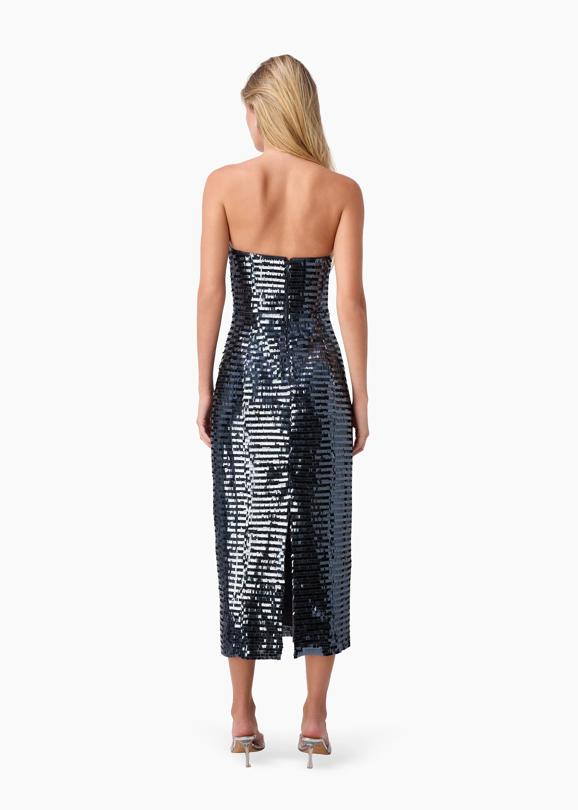 Circe Sequin Midi Strapless Dress Coal - Image 3