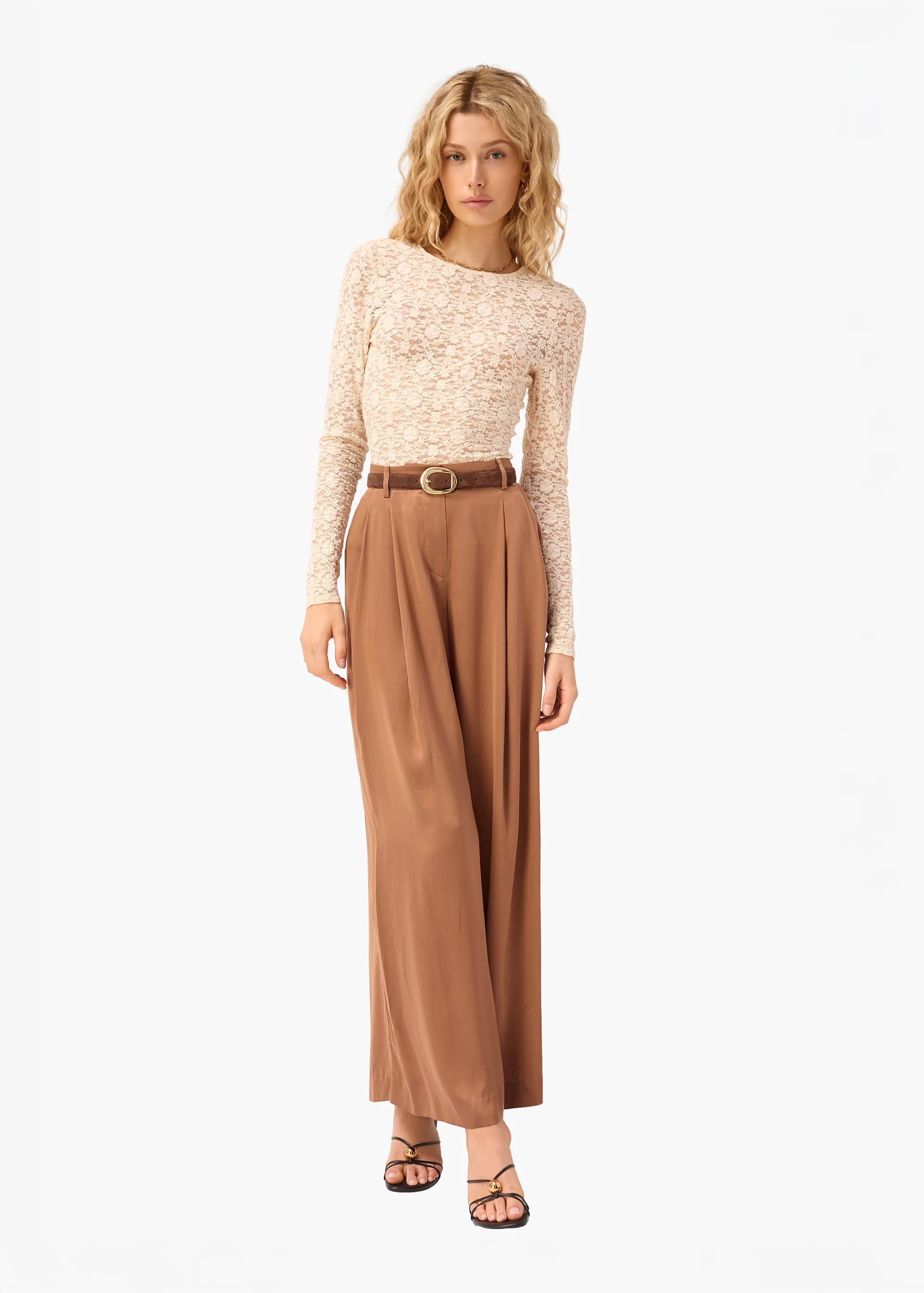 Fabian Wide Leg High Rise Pant Carob - Image 3