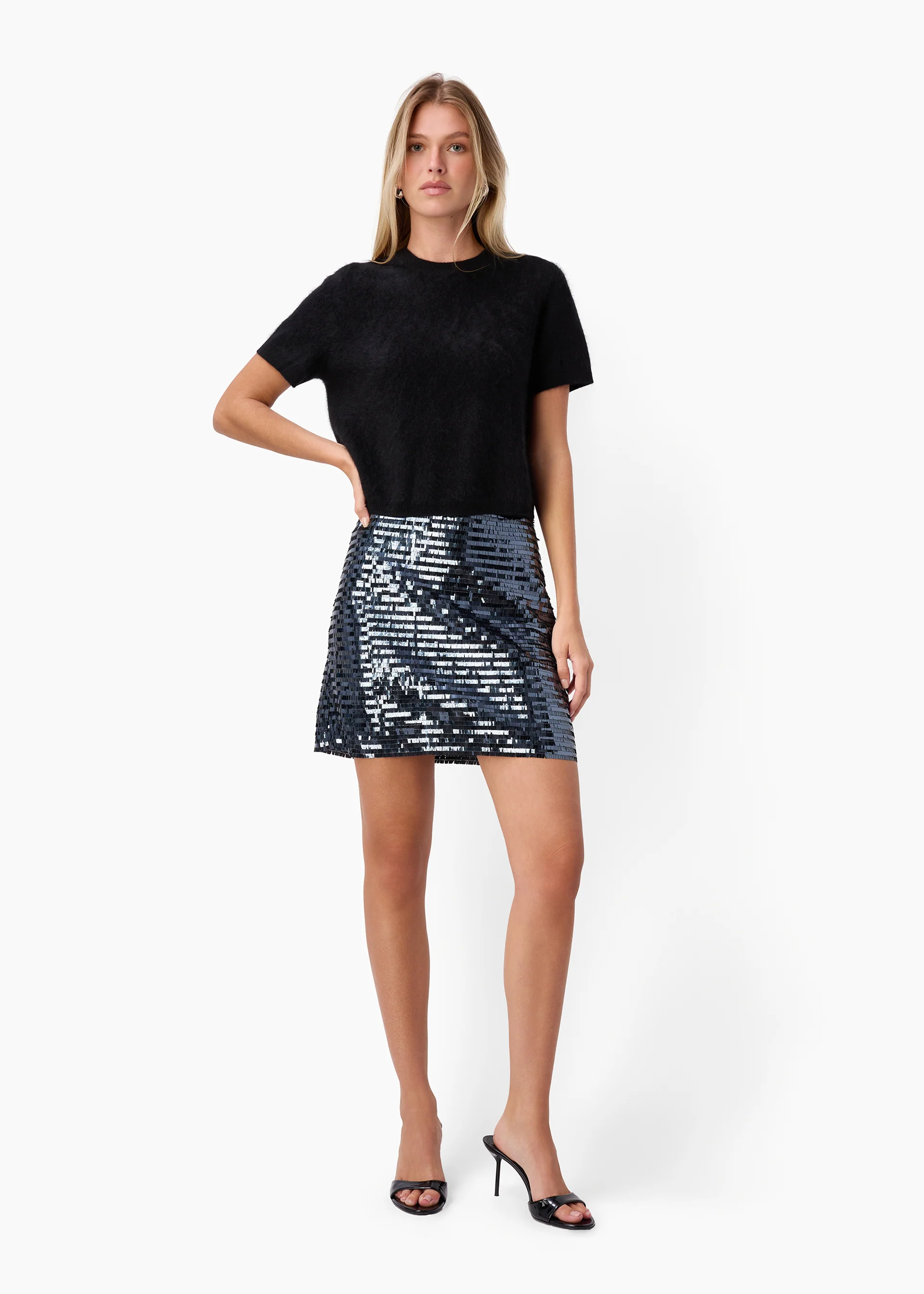 Fayruz Mid Rise Sequin Mini Skirt Coal - Image 3