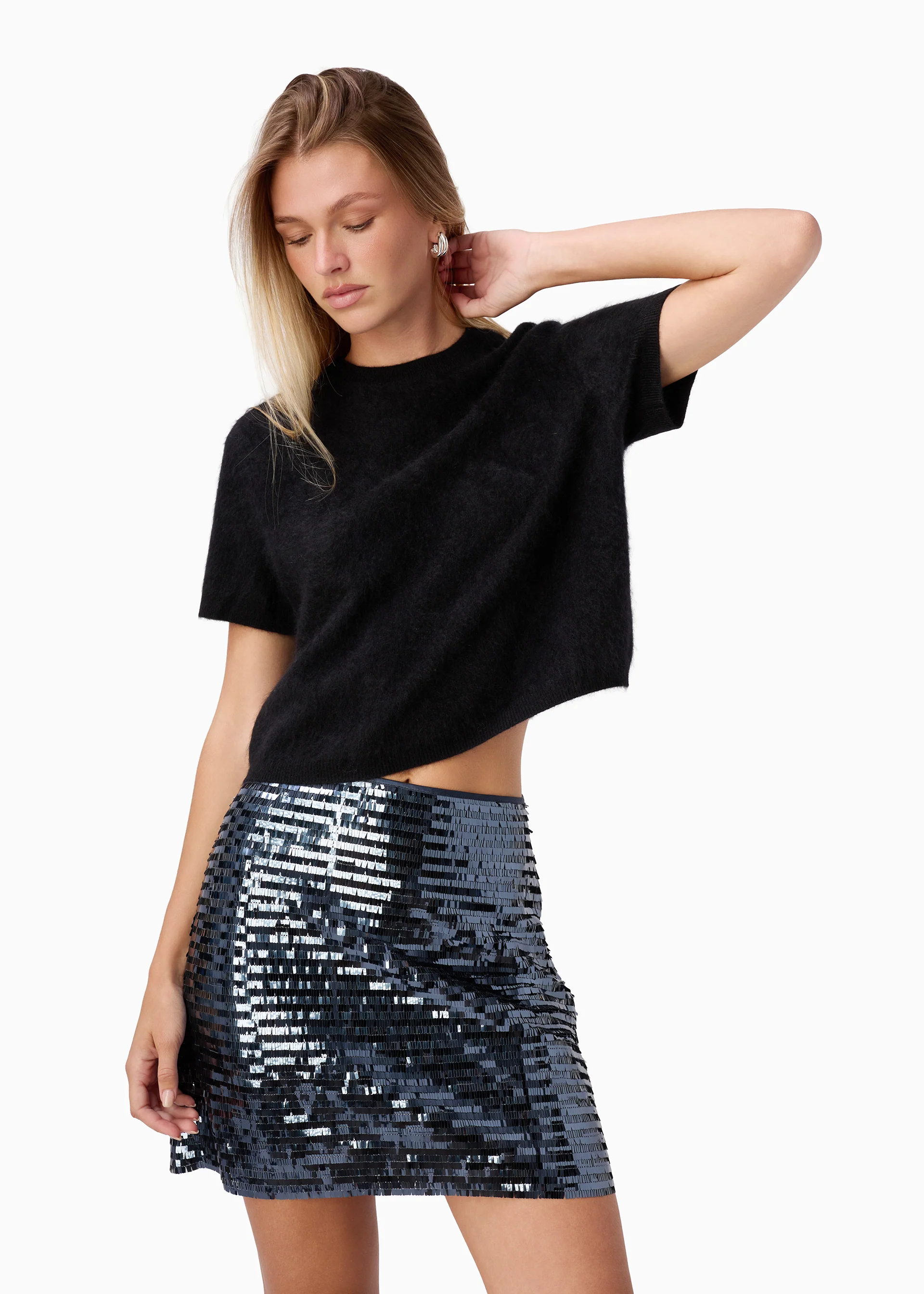 Fayruz Mid Rise Sequin Mini Skirt Coal - Image 4