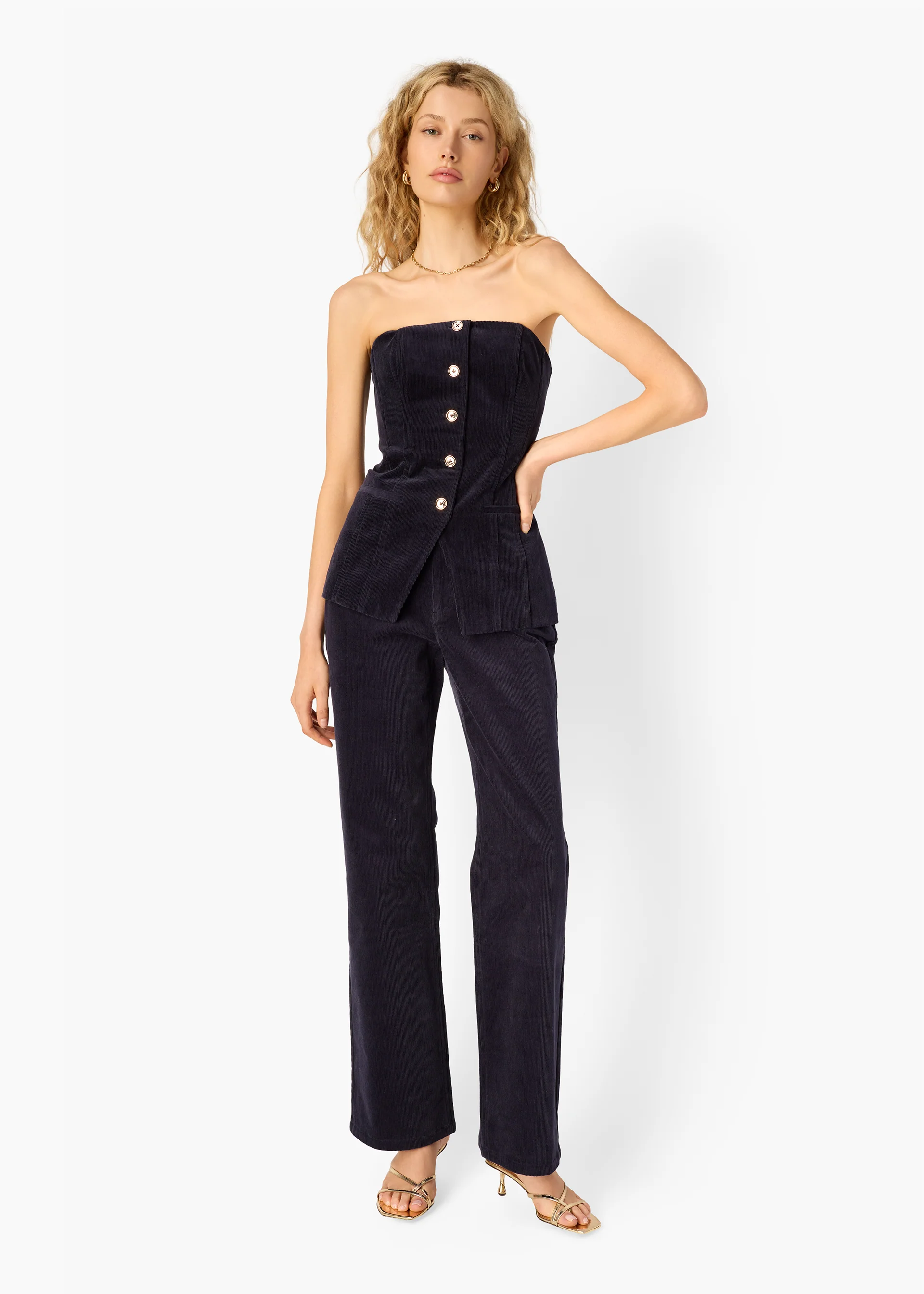 Iman Corduroy Strapless Top Navy - Image 3