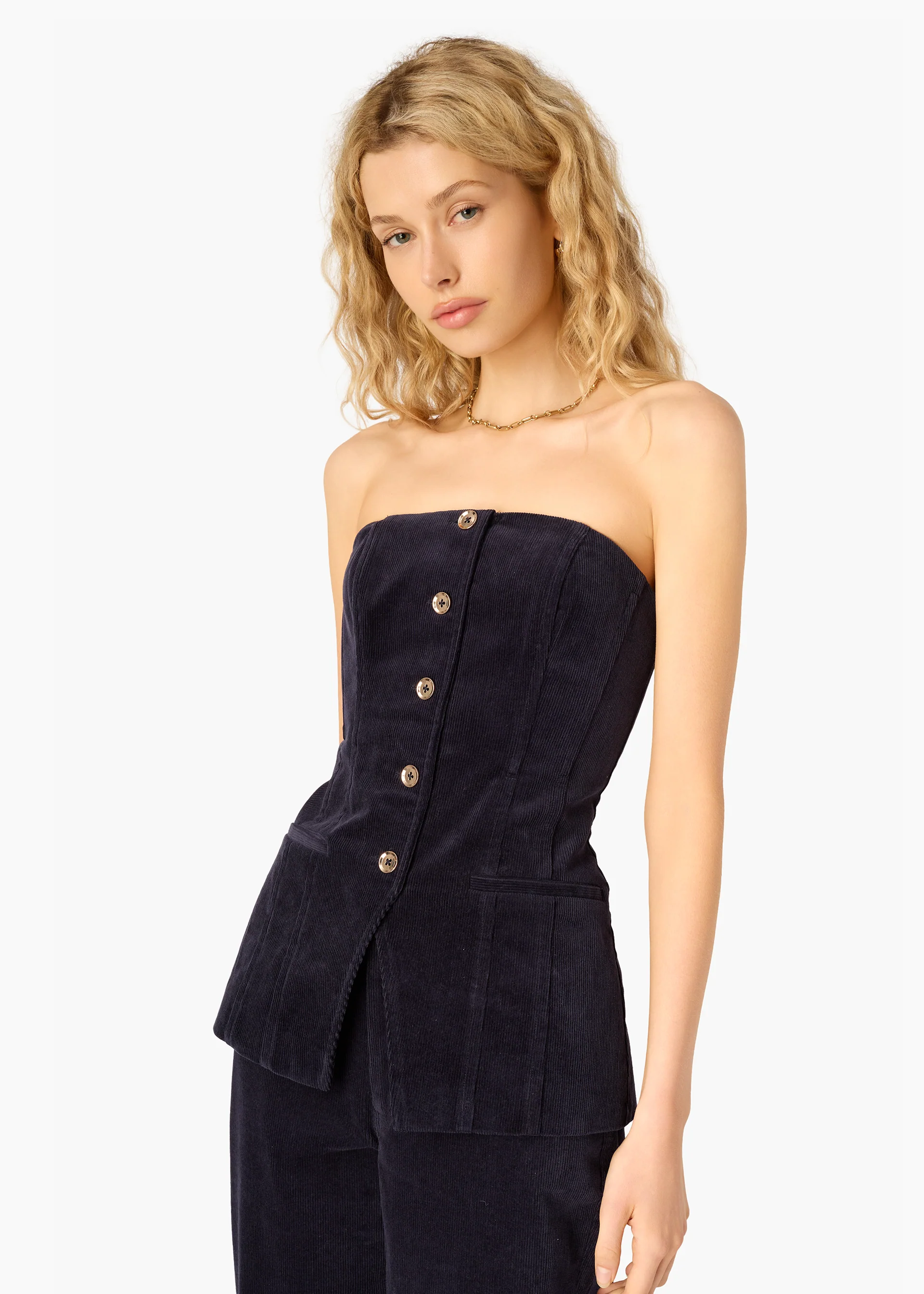 Iman Corduroy Strapless Top Navy - Image 4