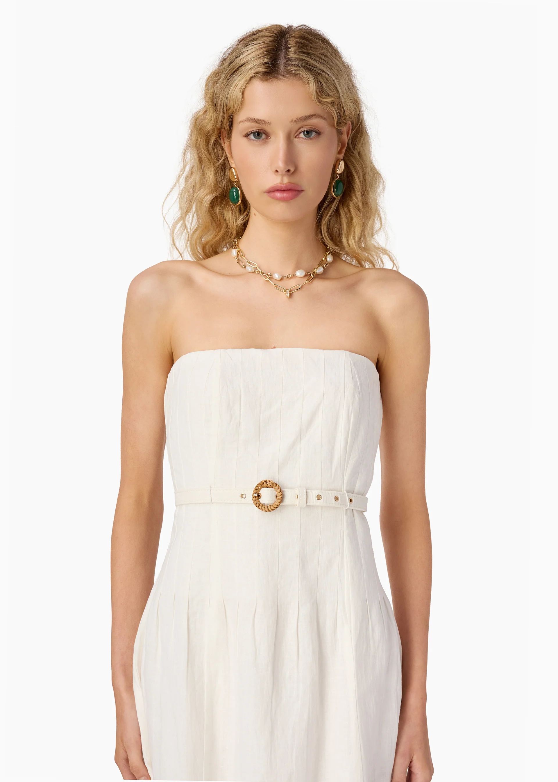 Yena Strapless Linen Dress Macadamia - Image 3