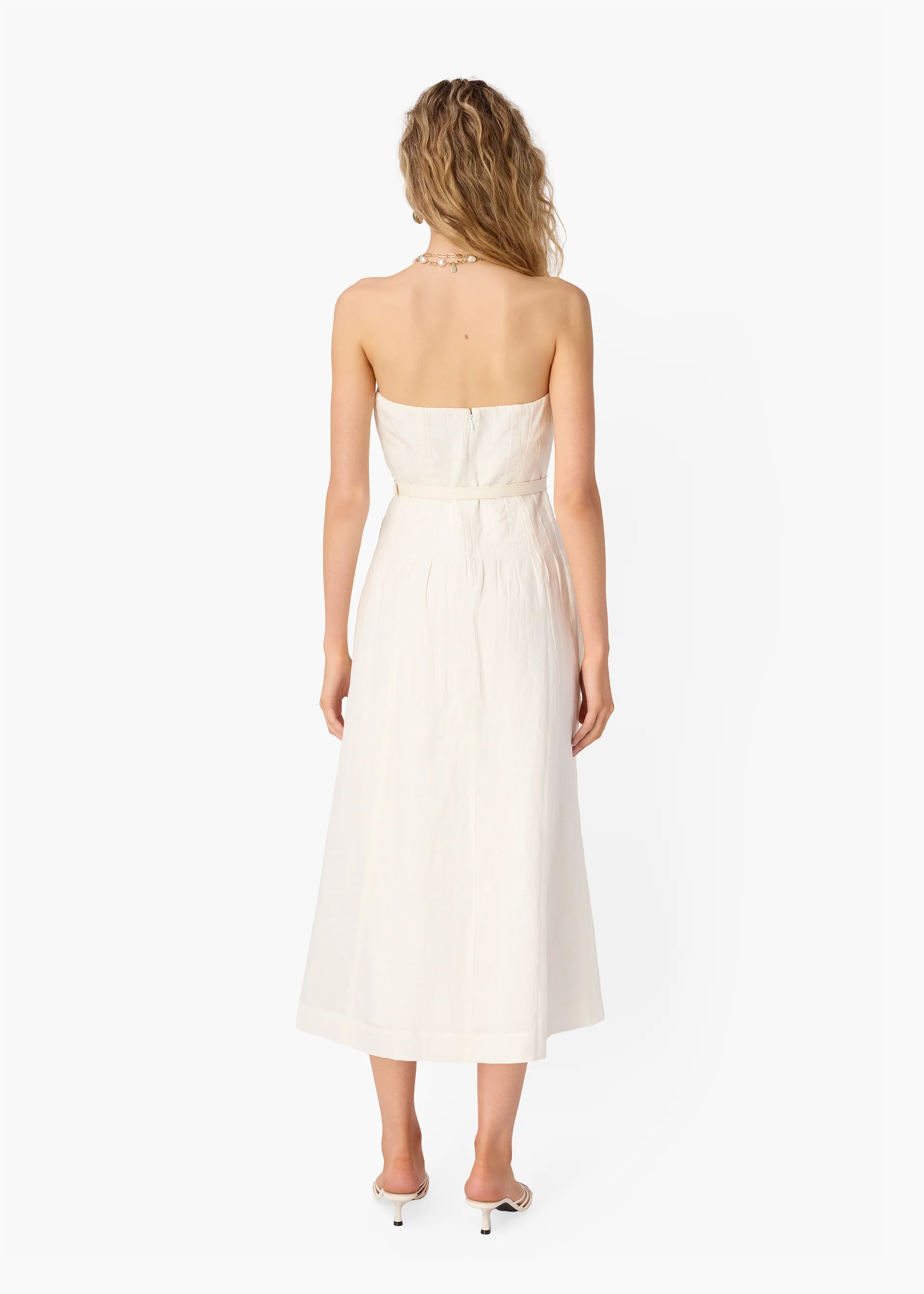 Yena Strapless Linen Dress Macadamia - Image 5